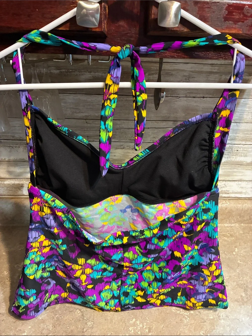 Allen B Vibrant Floral Tankini Set in Purple, Teal & Yellow Top- 12 Bottom- 10 - Picture 3 of 14
